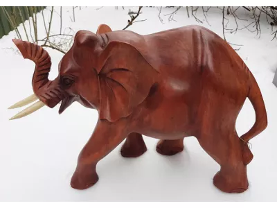 Rzeźba Figurka SŁOŃ Drewno Suar Rękodzieło 43x32cm