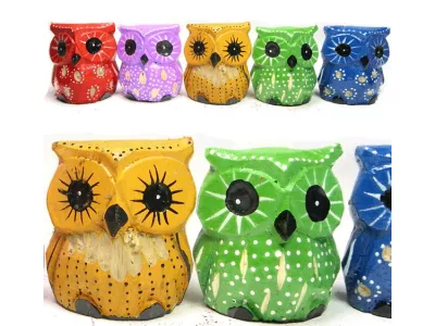 Figurki Rzeźby z Drewna SOWA komplet 5szt Sowy