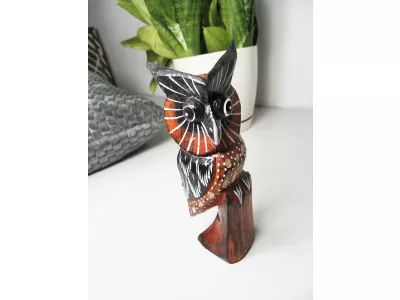 15cm Rzeźba drewno SOWA Rękodzieło do Domu, Ogrodu Figurka Sowy