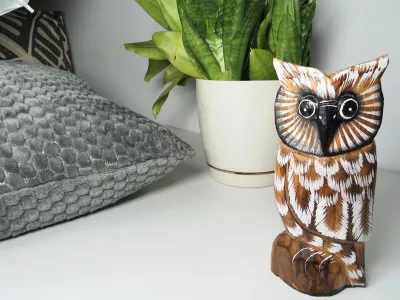 15cm Rzeźba drewno SOWA Rękodzieło do Domu, Ogrodu Figurka Sowy