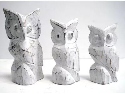 Figurki Rzeźby z Drewna SOWA kpl 3szt Sowy do 15cm