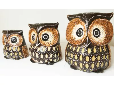 Figurka Rzeźba Drewno SOWA Rękodzieło 10x9cm