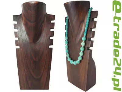 Stojak elegancki EKSPOZYTOR na Naszyjniki Wisiorki - Lite Drewno 30cm brąz