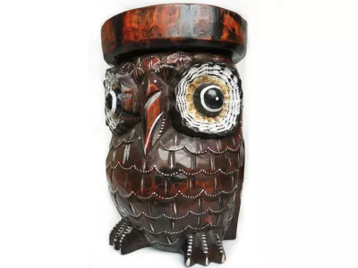 Stołek Postument Kwietnik Stolik Rzeźba SOWA Drewno 40x25cm