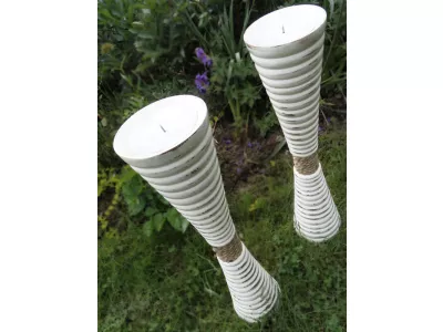 Stylowy Drewniany Rzeźbiony Świecznik 50cm ECRU