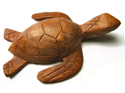 Rzeźba Figurka ŻÓŁW Drewno Suar Rękodzieło 13x9cm