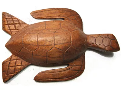 Rzeźba Figurka ŻÓŁW z Drewna Suar Rękodzieło 15cm