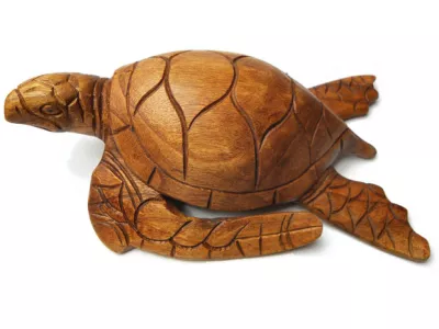 Figurka Rzeźba ŻÓŁW Drewno Suar Rękodzieło 26cm