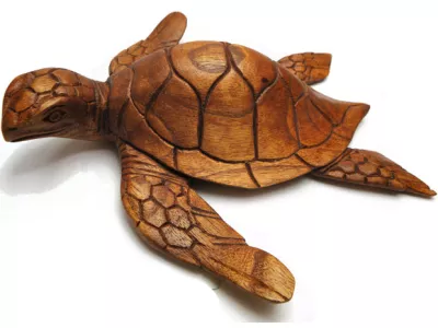 Rzeźba Figurka ŻÓŁW Drewno Suar Rękodzieło 24x25cm