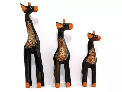 Figurki Rzeźby 3szt kpl ŻYRAFY Drewno Rękodzieło Brąz